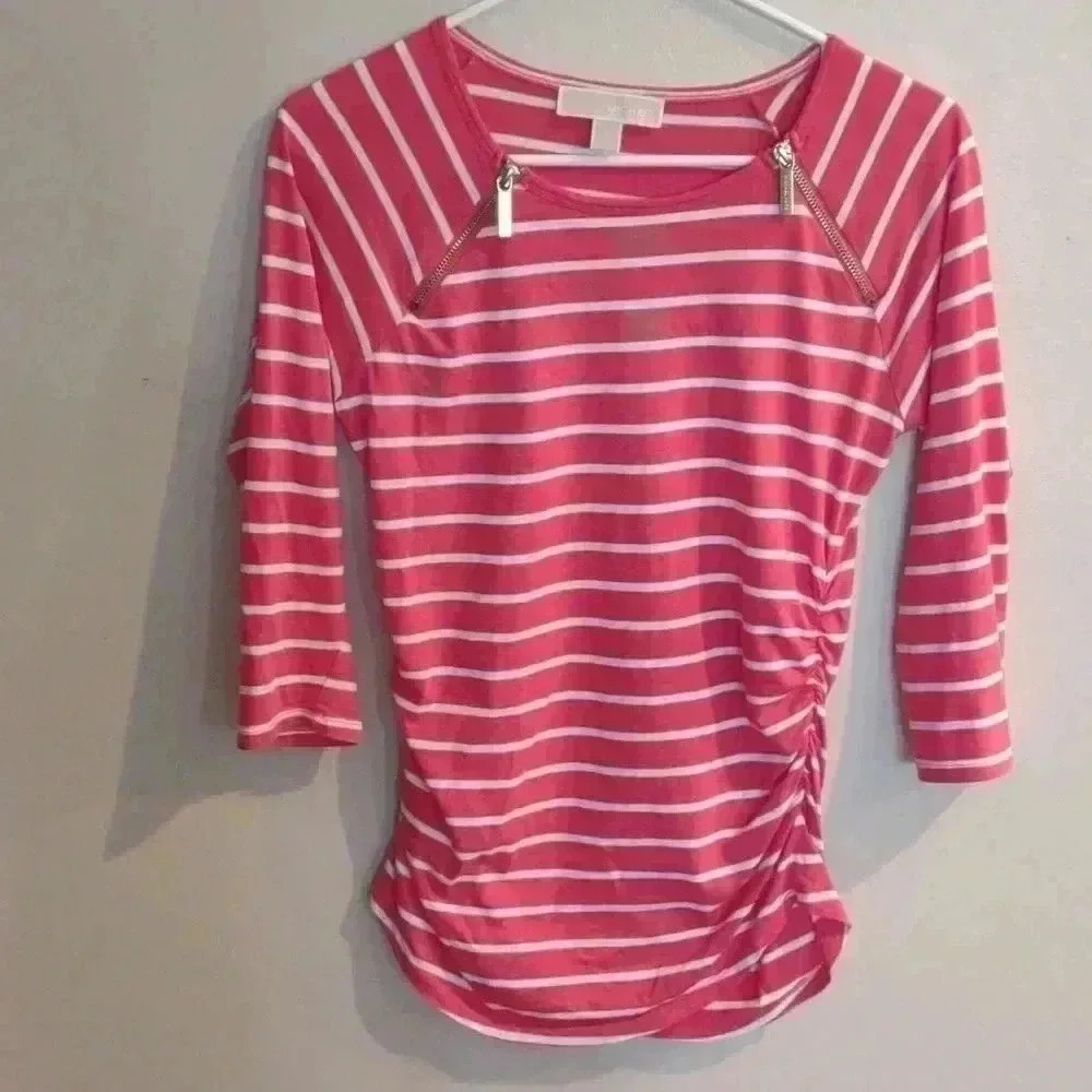 Michael Kors 3/4 sleeve small women coral/white Stripe